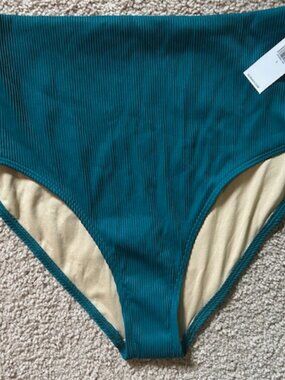 Old Navy High Waisted Ribbed Bikini Bottom Emerald Green Size L NWT